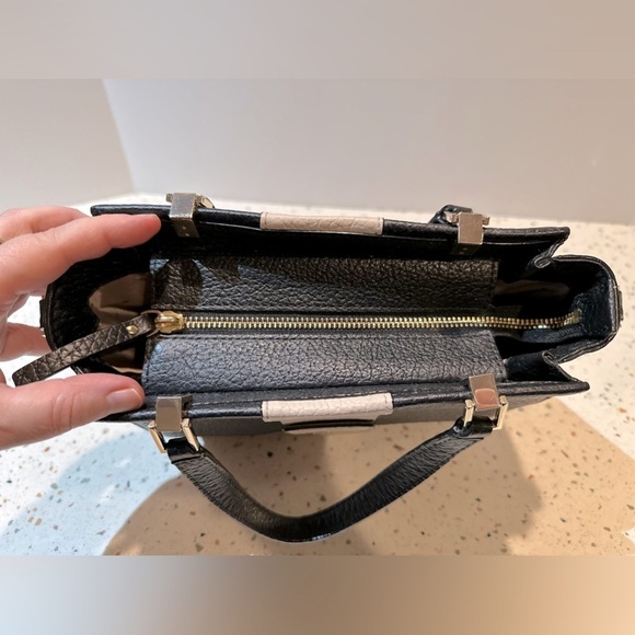Kate Spade Mini Black & Cream Pebble Leather Small Satchel Shoulder Handbag - Picture 9 of 11